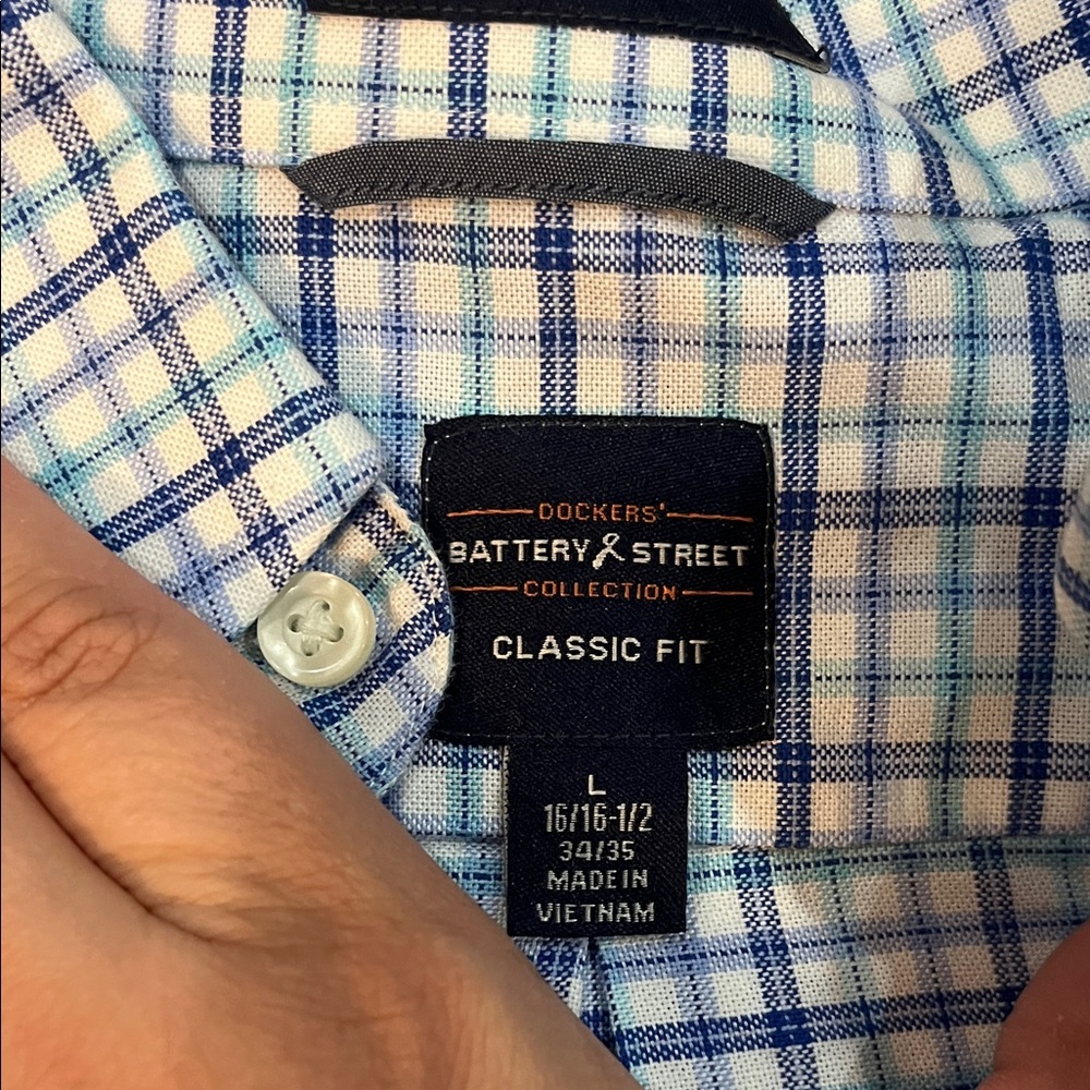 Dockers Men's Light Blue and White Plaid Shirt